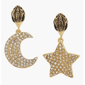 Kurt Geiger Mismatched Moon & Star Crystal Pavé Drop Earrings